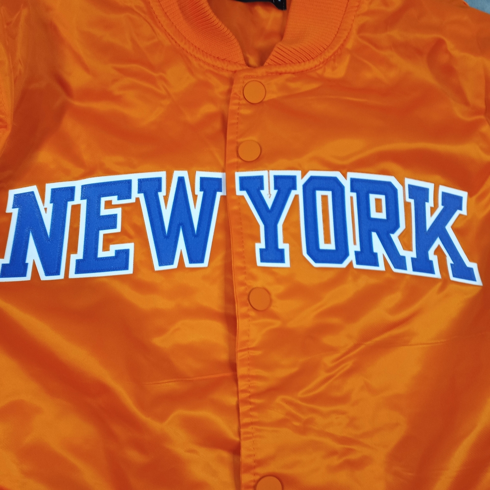 New York Unisex Orange Bomber Jacket Size Large - Picture 4 of 14